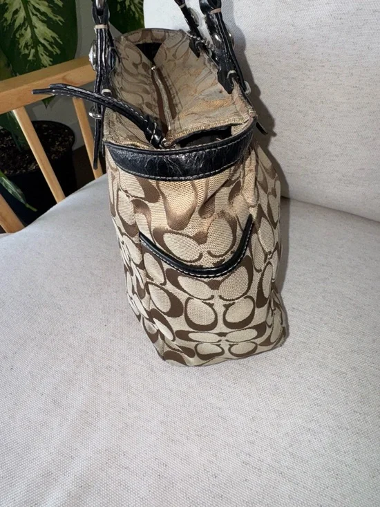 COACH VTG Signature Gallery East-West Y2K Tan Canvas Leather Tote Shoulder Bag - Picture 15 of 17